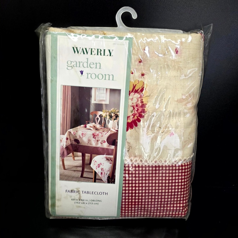 Waverly Tablecloth Garden Rm 60x84 Oblong Beige Red Floral Gingham Rose Pattern
